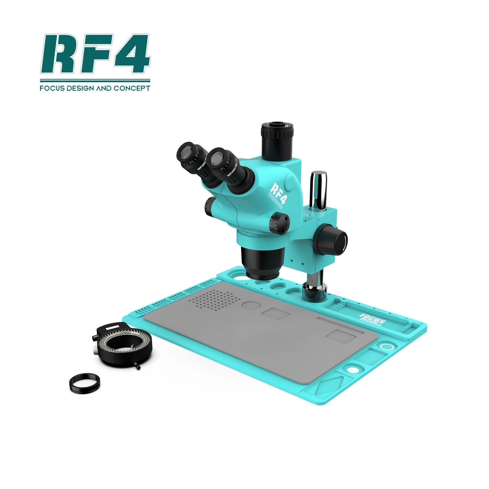 Microscope stéréoscopique trinoculaire RF4 RF6565TVD2 6,5-65X avec éclairage LED 144 + objectif anti-poussière 0,5X pour la réparation de cartes mères électroniques