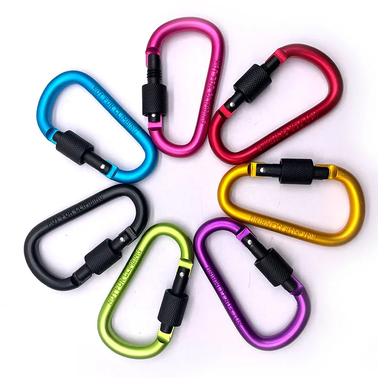 BT-A1303 80mm D Shape Outdoor Activity Black Red Yellow Blue Camping Screw Clip Hook Aluminum Carabiner