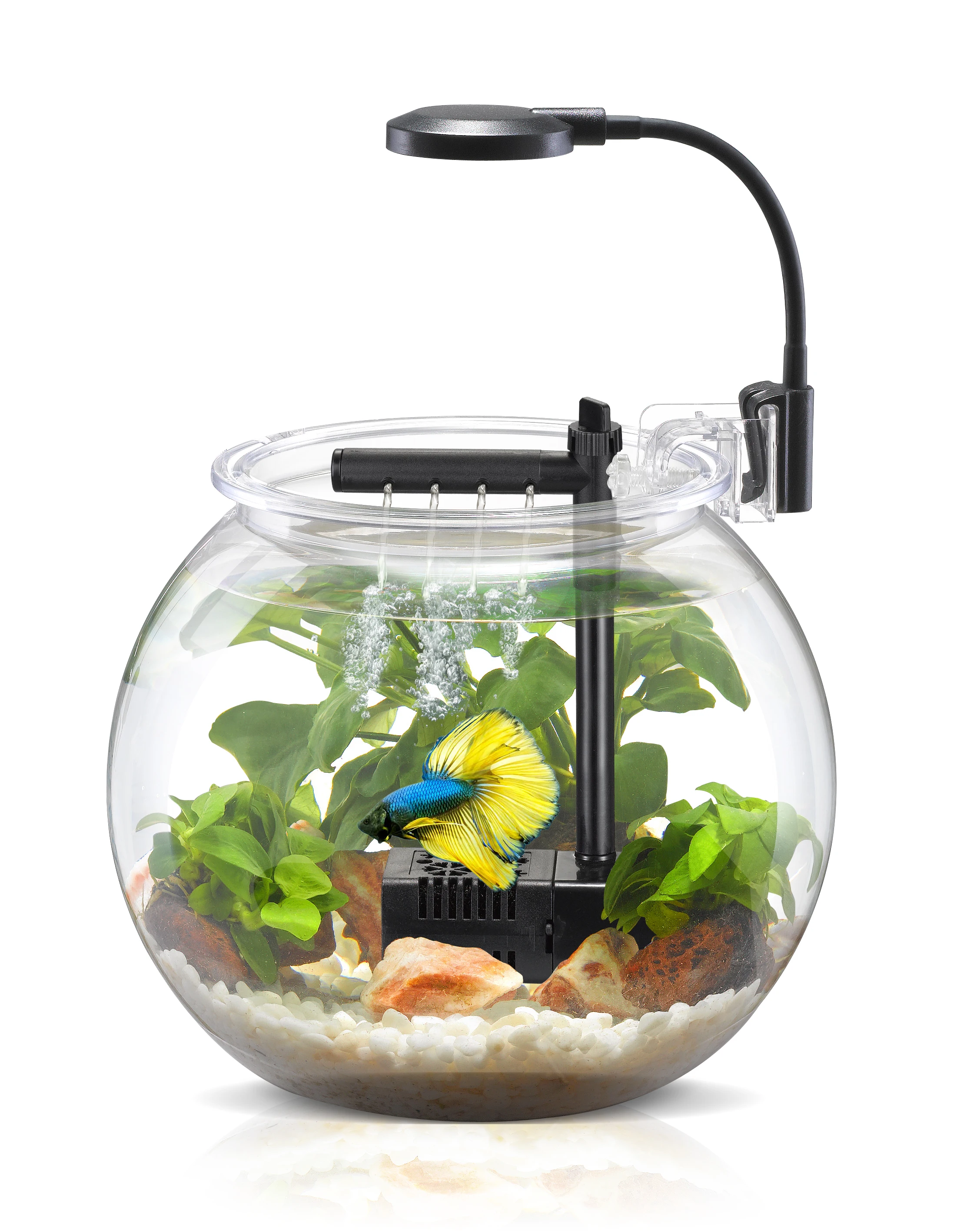 Wholesale Desktop USB 4L 12L Transparent Clear Round Small Cheap Plastic Fish Tank With Filter