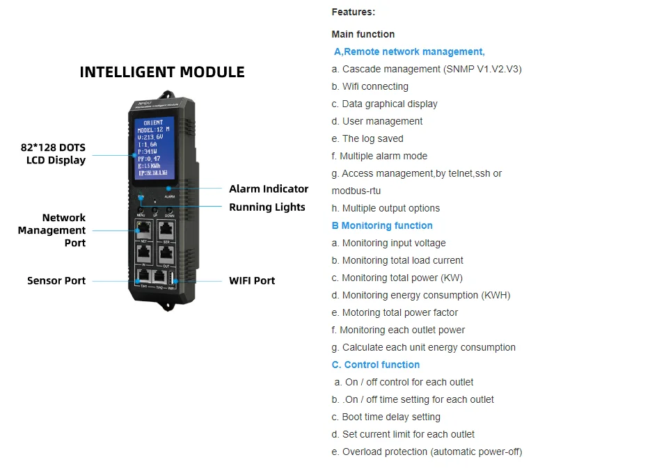 Factory supply OEM 32a 12bit iec c13 outlets IP intelligent meter PDU Intelligent high-power rack socket