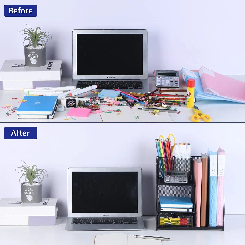 Desk Accessories Mesh Desktop Organization With Magazine Holder Desk Organizer for Office Supplies
