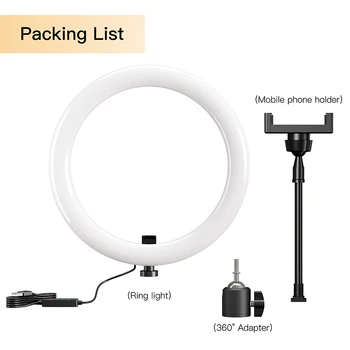 10" LED Selfie Ring Light with Phone Holder, 360° Rotatable, Adjustable 30006000K Color Temperature, USB Powered Fill Light product image