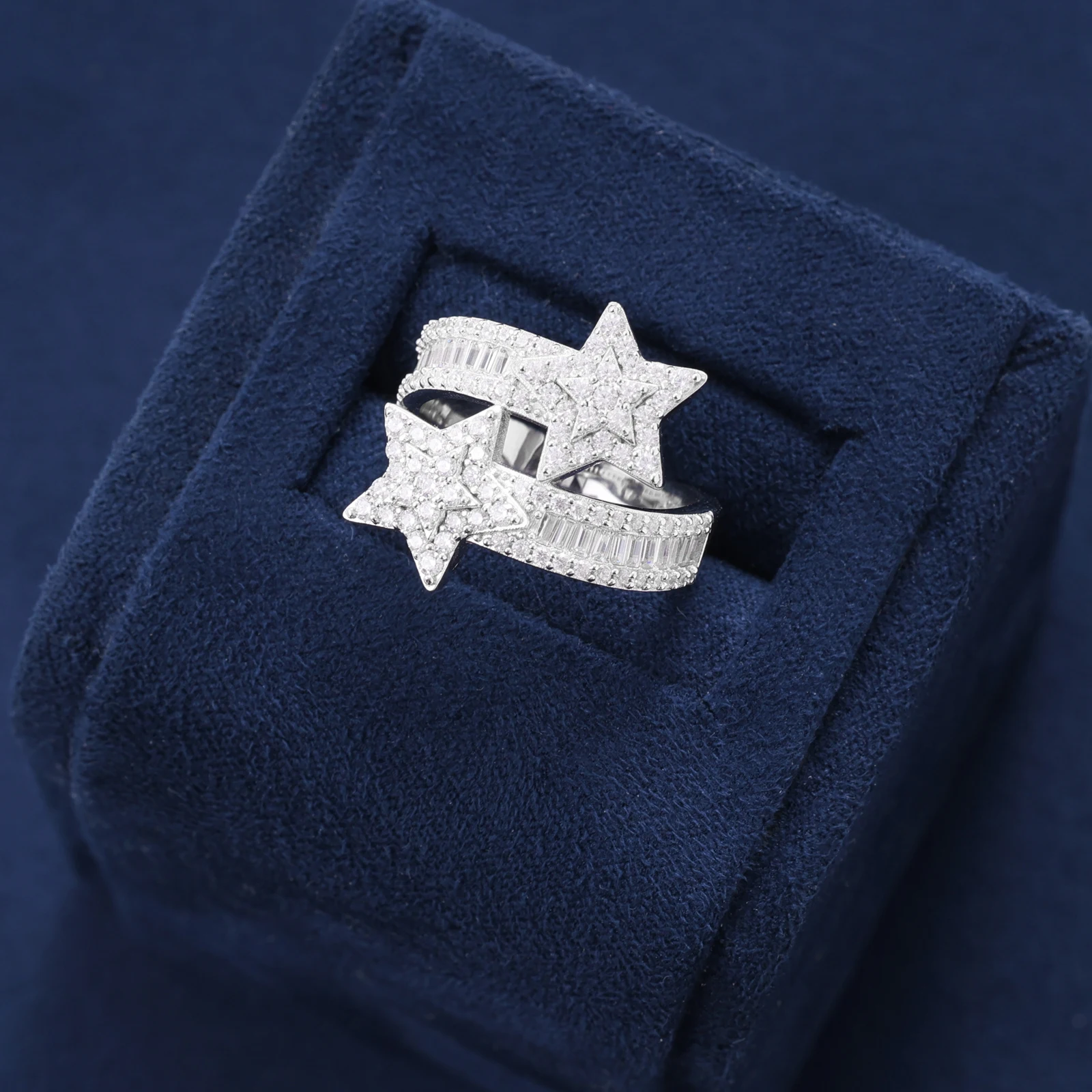 Bague étoile double épaisseur en argent massif et moissanite_voghion.com