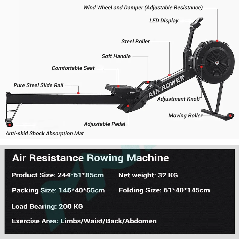 Air Resistance Rower Commercial Gym Fitness Equipment Air Rowers MND-CC08  Air Rowing Machine