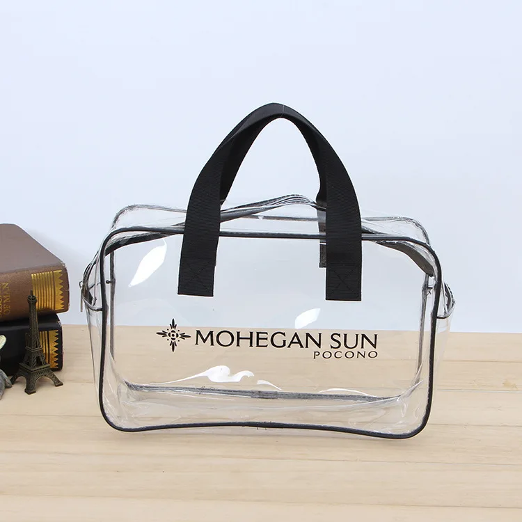 Custom Zipper Storage Standing Clear Travel Cosmetic Pvc Transparent Tote Packaging Plastic Bag with Logo