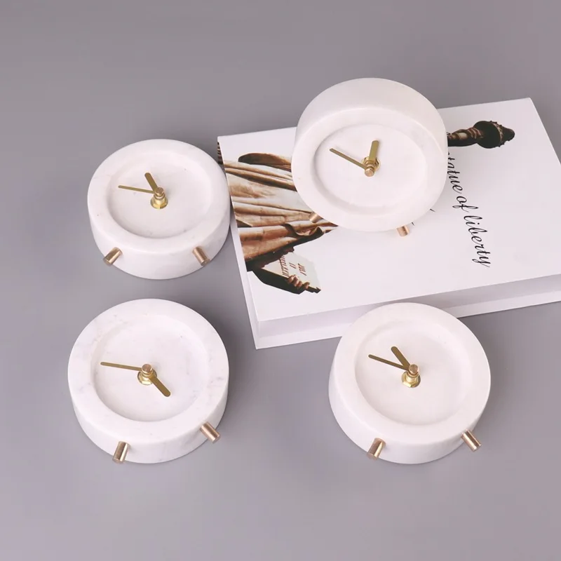 Factory Directly Sell Silent Desk Clock Marble Small Round Table Marble Clock Home Decoration