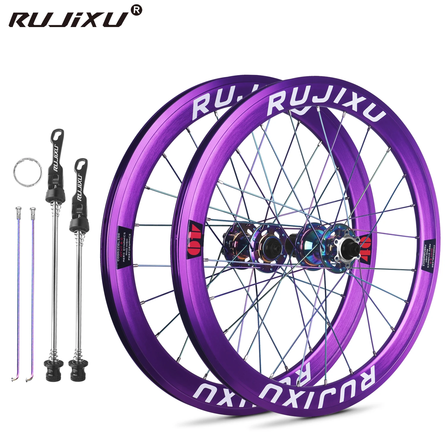 RUJIXU 20インチ パープル折りたたみ自転車ホイールセット 406 451