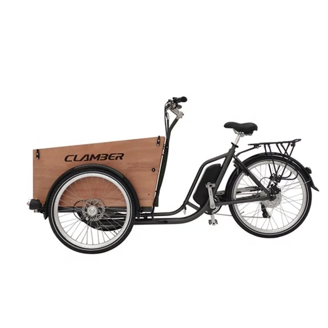 カーゴバイク 三輪自転車 フロントカーゴ 木箱付き【★直接引渡しのみ】 子供用木製ボックス付き3輪電動自転車電動カーゴバイク家族用カーゴ