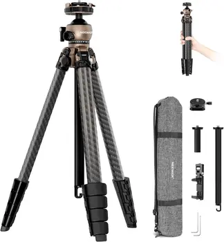 NEEWER LITETRIP LT35 61" Travel Tripod Carbon Fiber 2 in 1 Phone Clamp Hand Grip