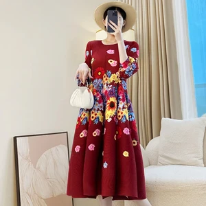 Korean-style Pleated Dress Manufacturer - Wholesale Fashionable Printed Round-neck Large-size Dresses