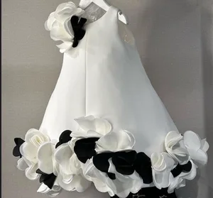 Children's Birthday Party Fluffy Sleeveless  Girls  Princess Dresses Summer Solid Appliques Knee-Length Evening Dress