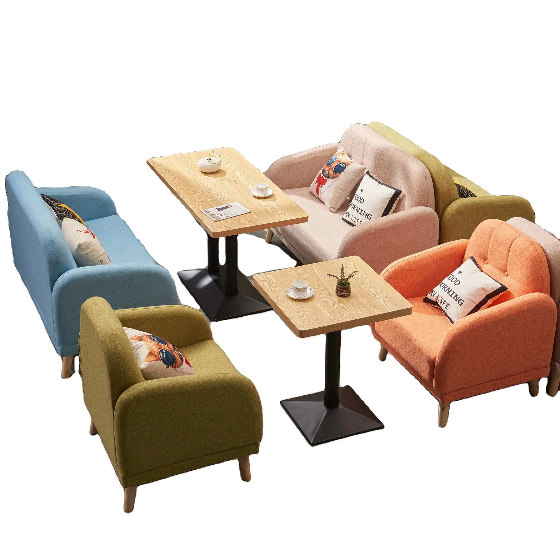 2021新西式咖啡店和餐厅双人沙发椅子工业风格咖啡馆桌子设置商业家具