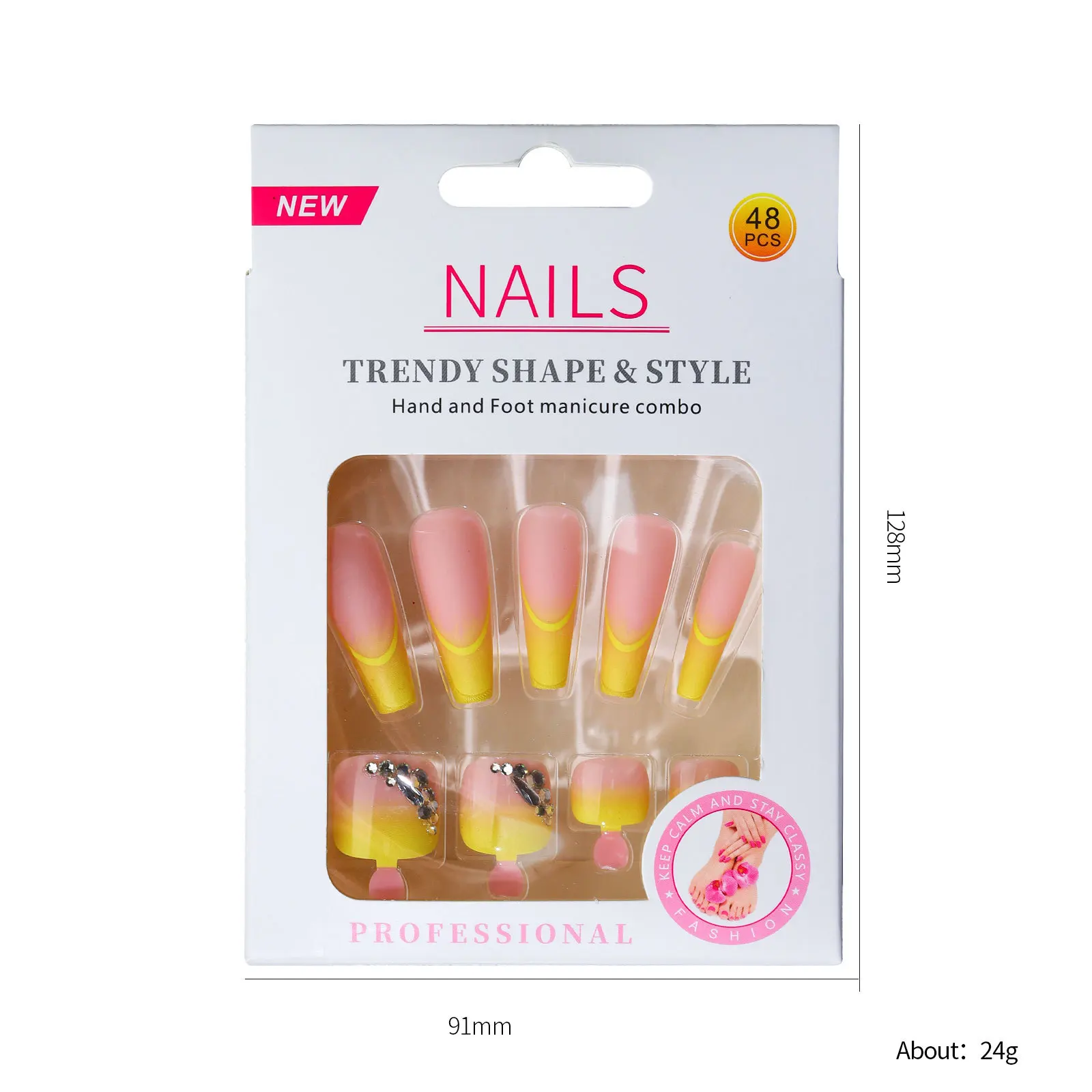 Factory Price 48 Pcs/box Red Color Coffin French Designs Manicure Nail and Toe Nails Press on Matching