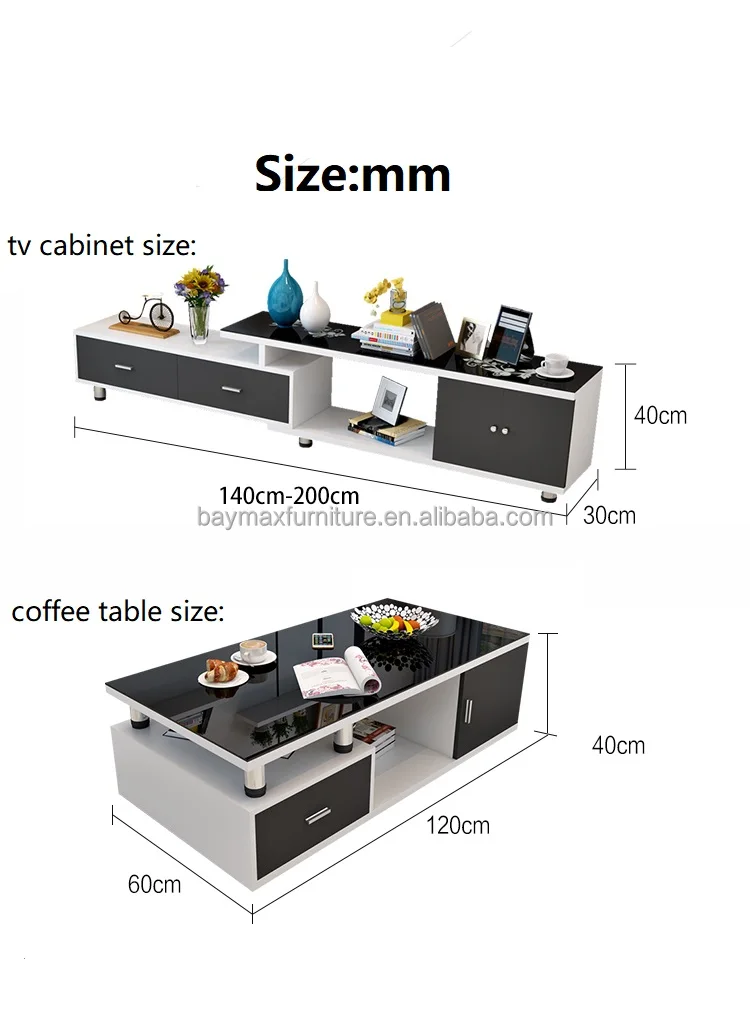 Modern High Gloss TV Cabinet and Coffee Table with Drawer Slide for ...