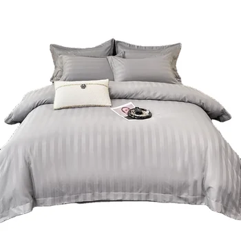 Cheap Wholesale Super Soft White Duvet Cover Bed Sheet Set Satin 3cm Stripe 100% Cotton Hotel Bedding Set
