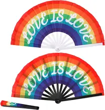 BSBH LGBTQ Custom Design Big Large Hand Fan For Rave Festival Dance Party Performance Hand Folding Fans