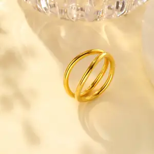 Simple Design Plain Ring Basic Style Double Layer Stainless Steel Gold Plated Round Rings