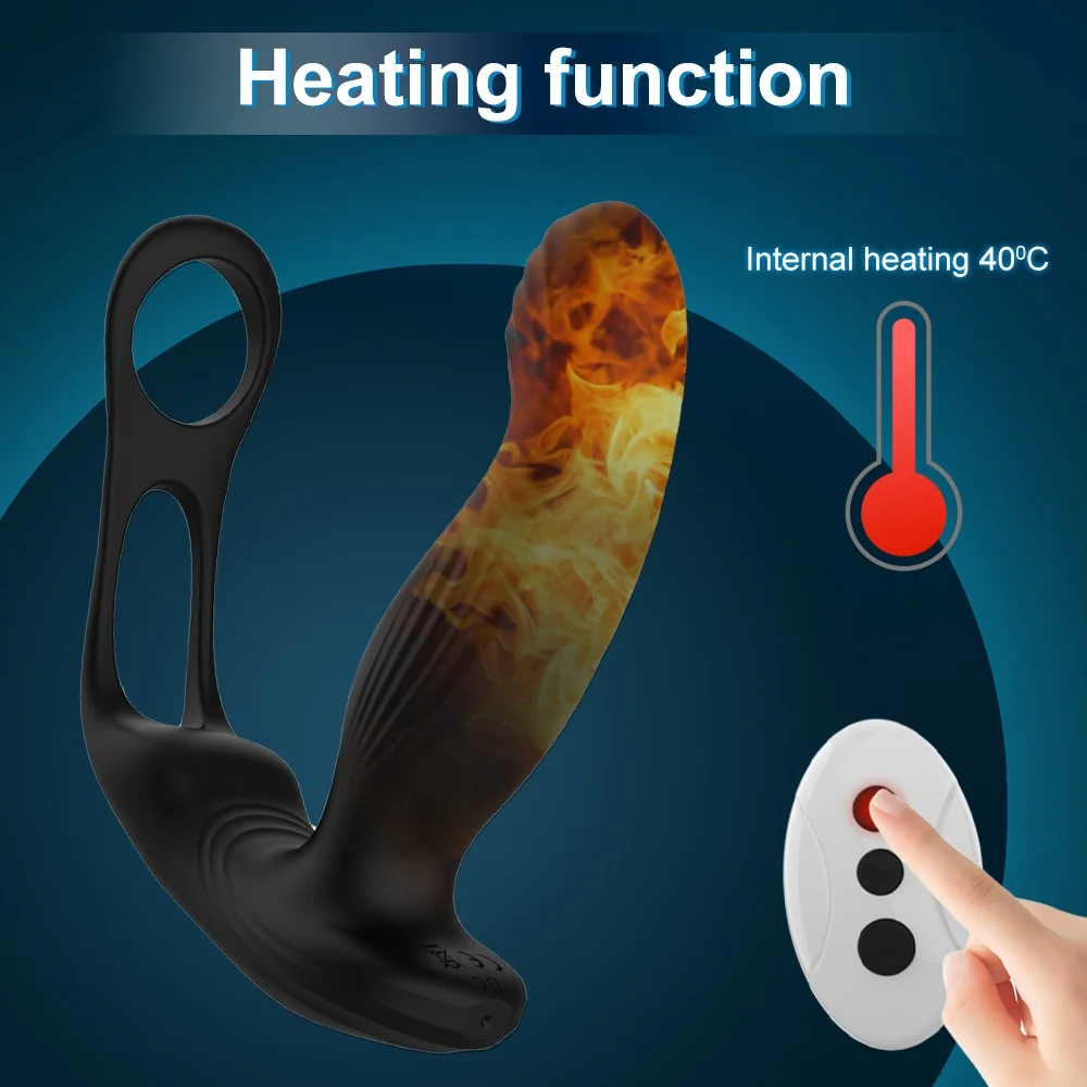 Prostate Orgasm Massager Rear Court Double-Ring Anal Plug Vibrator Warming Feature Silicone Male Masturbation Device Adult