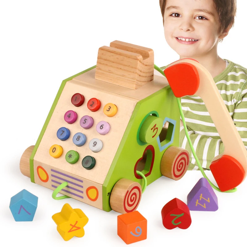 Multifunctional Wooden Puzzle Wooden Simulation Telephone Pretend Play Toy  Pulling Toy For Children Educational Gifts - Buy Wooden Toy,Kids Wooden