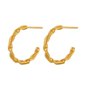 YUKAM Vintage Punk Jewelry Geometric Stainless Steel Gold Plated Textured CC Shaped Spiral Twisted Hoop Earrings for Women Gifts