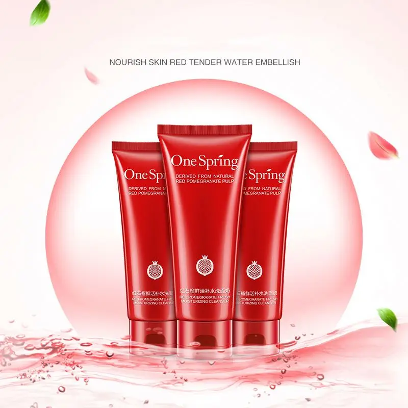 Logo OEM ODM One Spring Moisturizing Red Pomegranate Hyaluronic Acid Brightening Whitening Face Cleanser Toner Skin Care Set