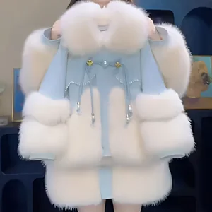 Girls' Coat Fleece-Lined Faux Fur Mid-Large Children's Thickened Parka 2026 Autumn Winter New Leisure Garment Dyed 8 Years Old