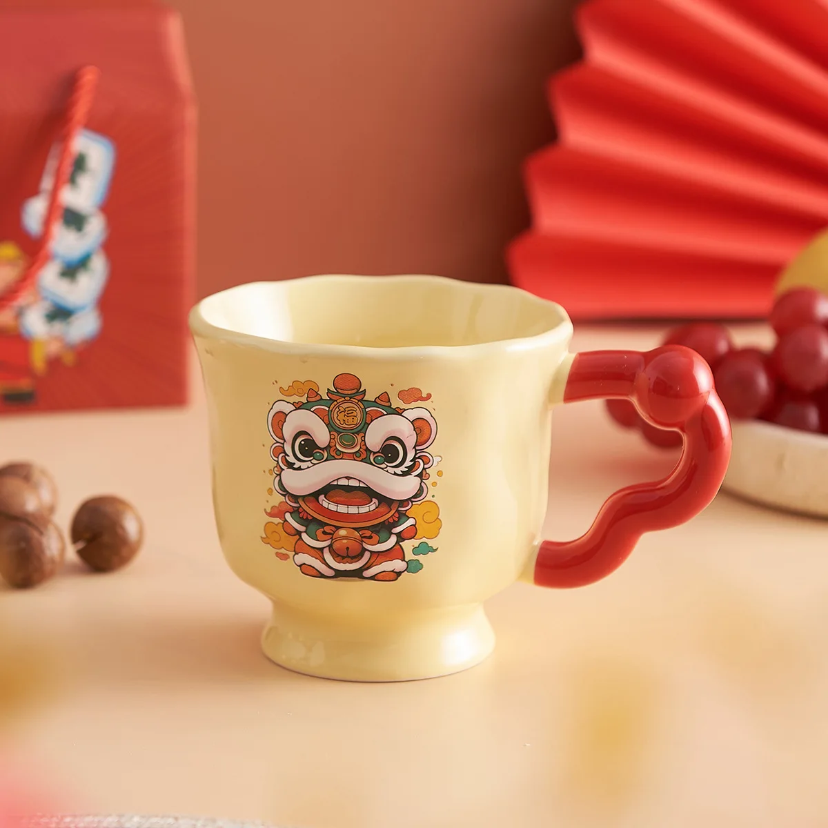 product high quality custom beautiful portable luxury original lion dance ceramic mug gift box classic design ceramic cup-6