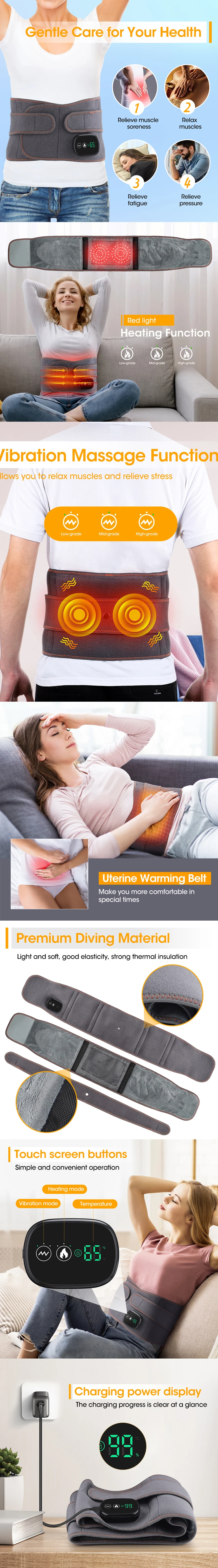 Electric Waist Heating Infrared Red Light Therapy Belt Wrap Hot Compress Usb Charge Lumbar Back