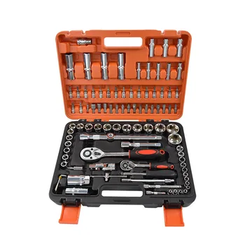 94-Piece Universal Car Repair Tool Kit Aluminium ABS Socket Ratchet Wrench Combination Hard Case OEM Supported