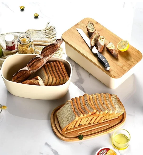Modern Plastic Bread Box With Bamboo Cutting Board Lid,Bread Storage,Bread Container For Kitchen