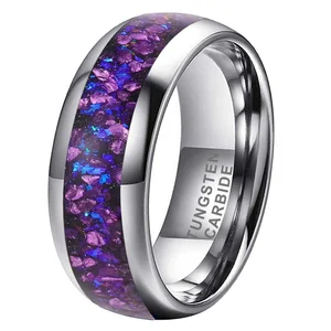 Coolstyle Jewelry 8mm Engagement Promise Wedding Band for Men Women Amethyst Agate Chip Inlay Domed Tungsten Carbide Ring