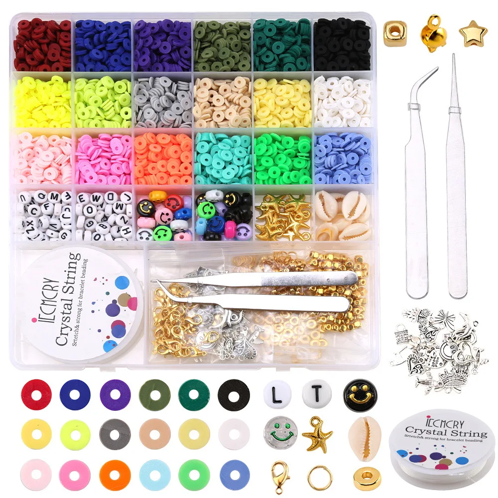 3000 Clay Beads For Bracelet Making, Polymer Clay Flat Round Spacer Bead  Kit With Letter Fruit Bead