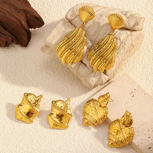 MW Trendy Hammered Texture Waterdrop Geometric Stud Earrings 18K Gold Plated Stainless Steel Hypoallergenic Elegant Jewelry