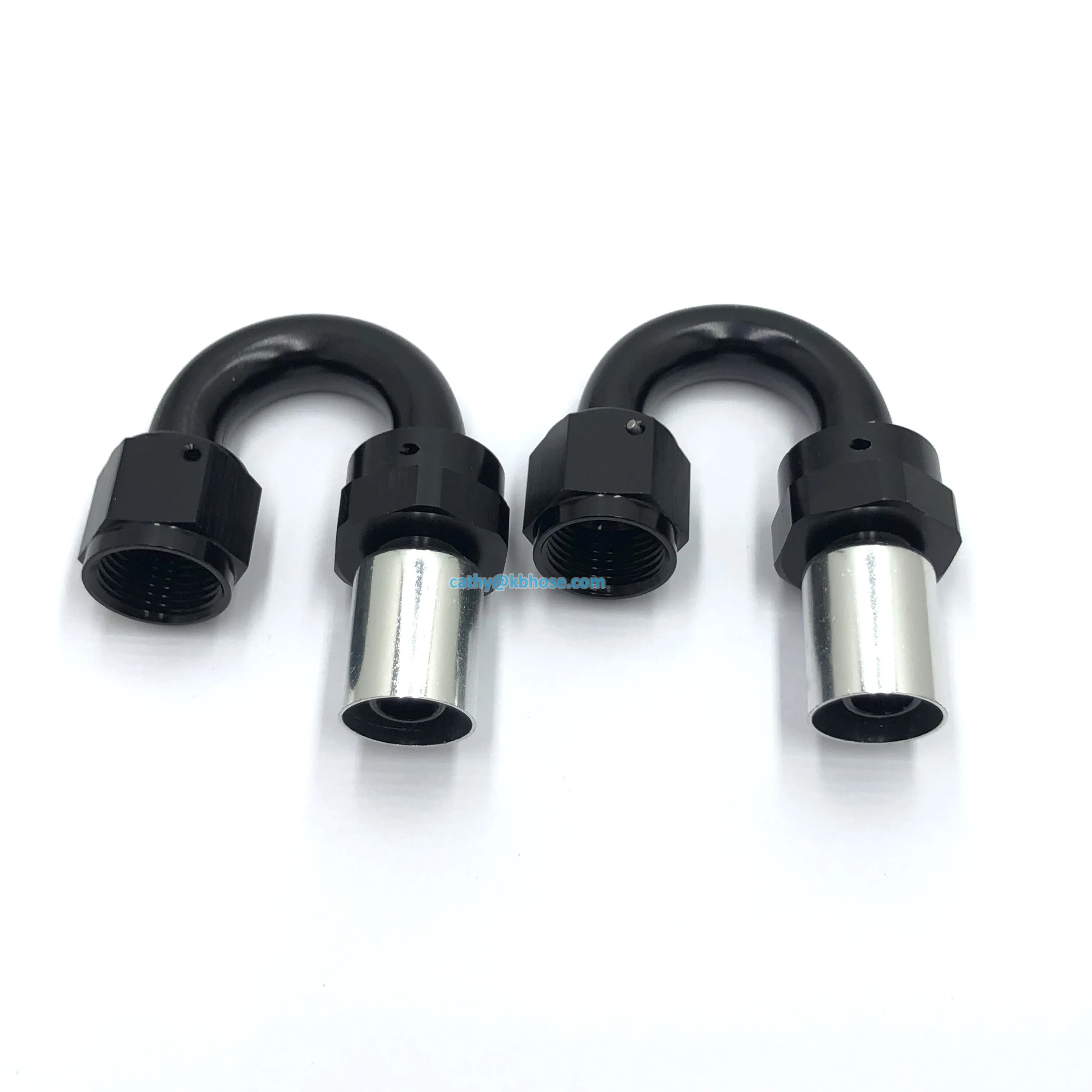 Raccord Aluminium AN6 Noir 180° - Pour Conduites Huile, Essence, Eau - 2