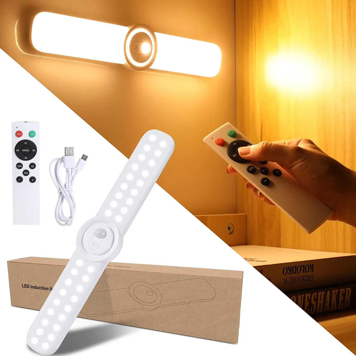 product usb rechargeable 3 colors dimmable under counter smart home lighting led closet light motion sensor cabinet light with remote-38