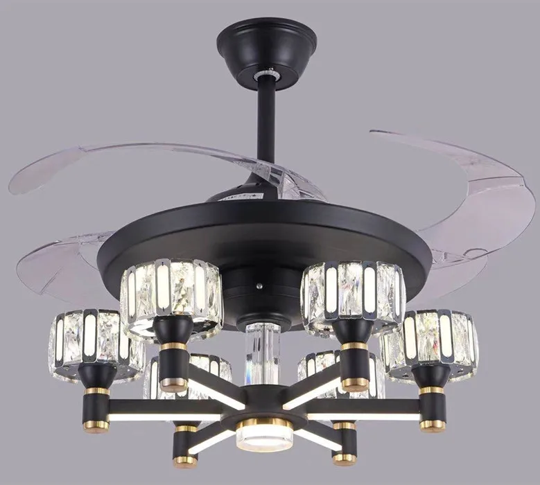 42 inch crystal chandelier fan light fixtures with remote control gold black luxury LED Ceiling Fan Light