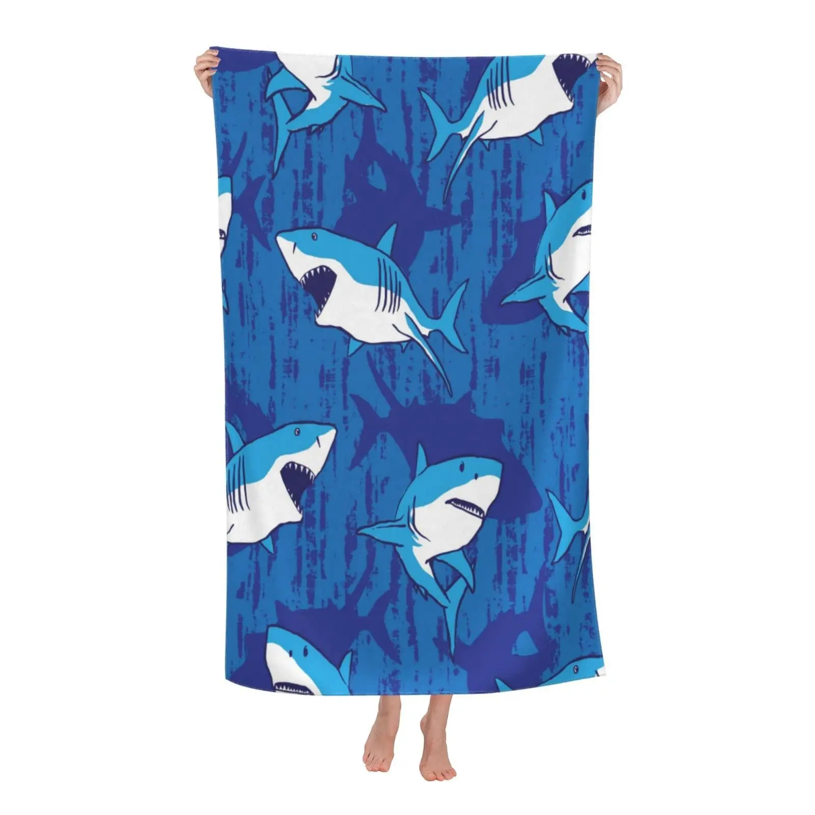 Personalized Shark Beach Towel for Boys Kids Microfiber Oversized Sand-Free Quick Dry Towel 100x180cm Clearance Sale details