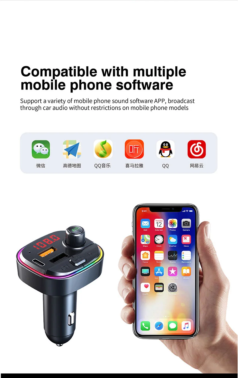 Bt Car Charger Handsfree Stereo Fm Transmitter Mp3 Player Broadcast Music Car Charger Fast