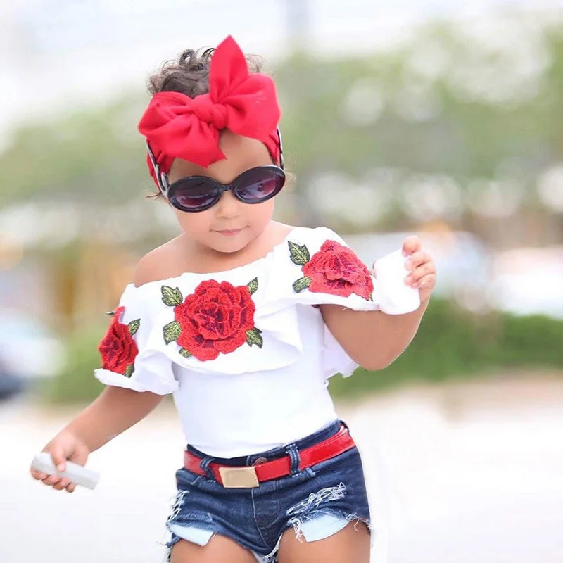 Denim pants Clothes Outfits 2pcs Fashion lovely Kids Baby Girls Toddler tops