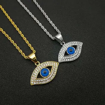 RFJEWEL Fashion Hot Selling Double Zircons Blue Eyes Stainless Steel Pendant Fashion Jewelry Pendant for Gift