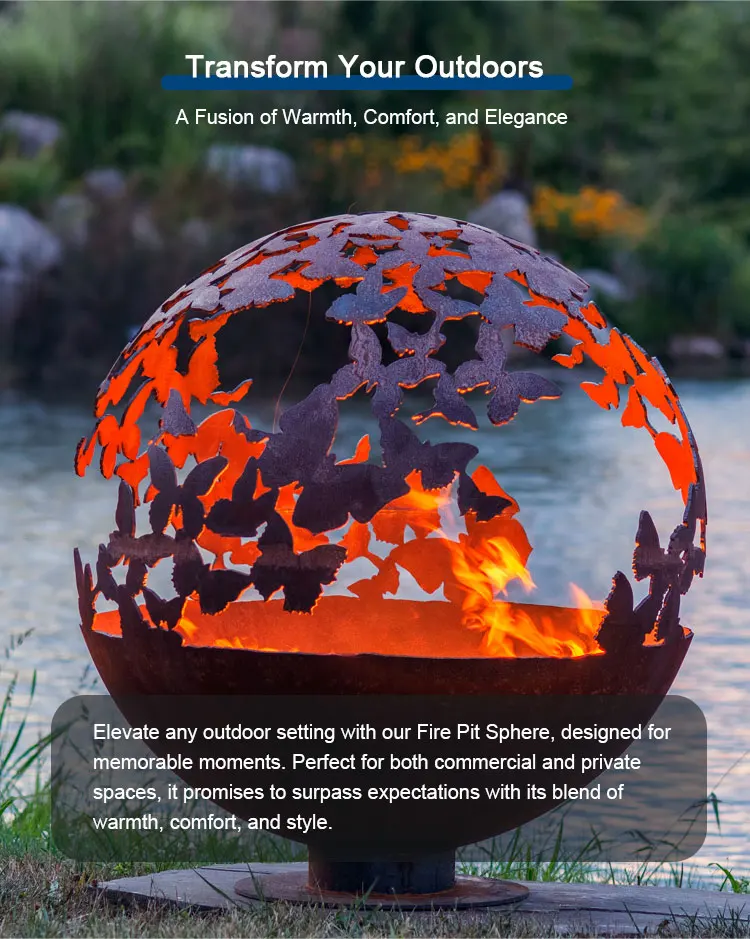 Wood Burning Fire Pit Hand Cut Corten Steel Rust Sphere Firepit Sphere ...