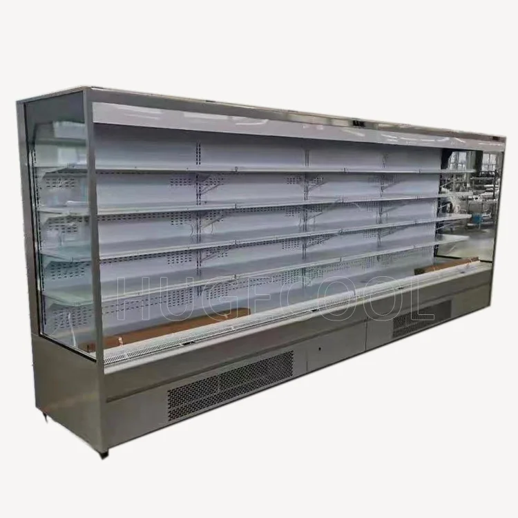 Hugecool commercial display freezer supermarket multideck open chiller air curtain refrigerator for meat vegetable fruits