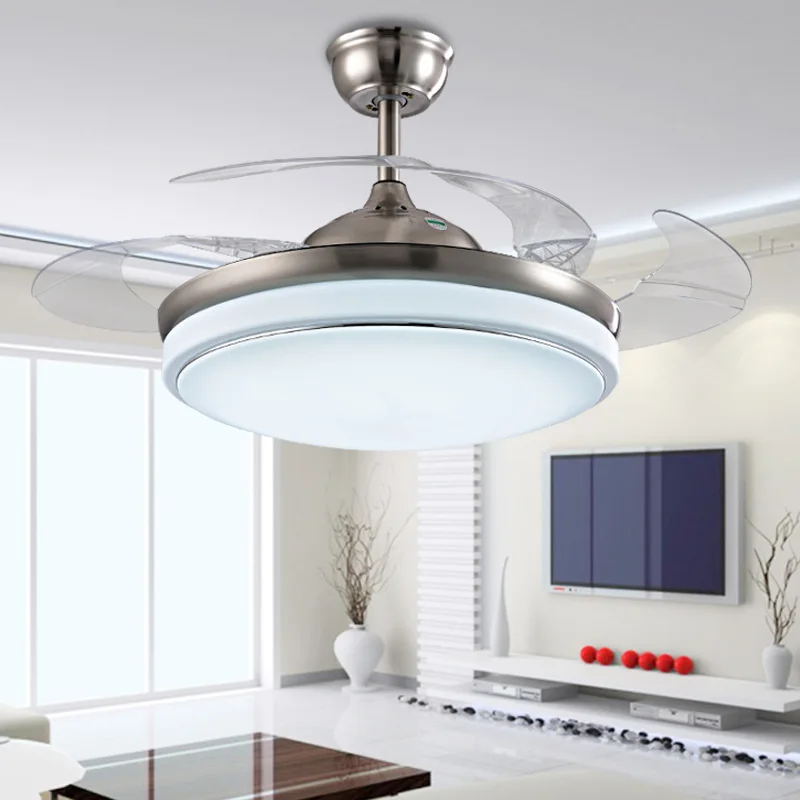 42 Inch Ceiling Fans lights 4 Retractable Blades LED Ceiling Fan with Remote Control