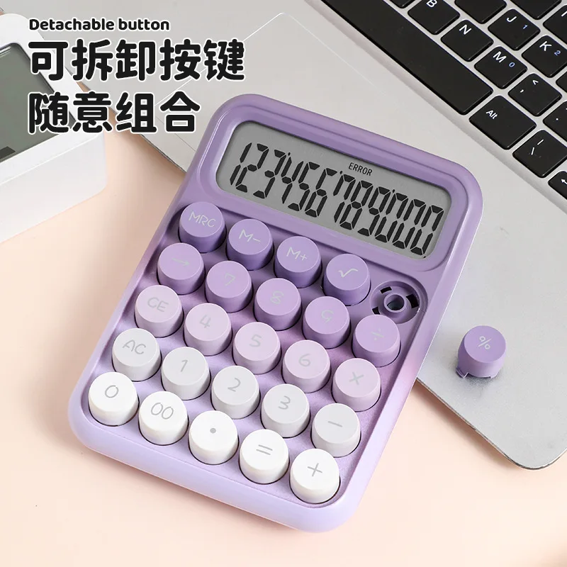 Macaroon Color Cute Desktop Calculator With Mechanical Buttons PS Material Battery Power Source for Office Use
