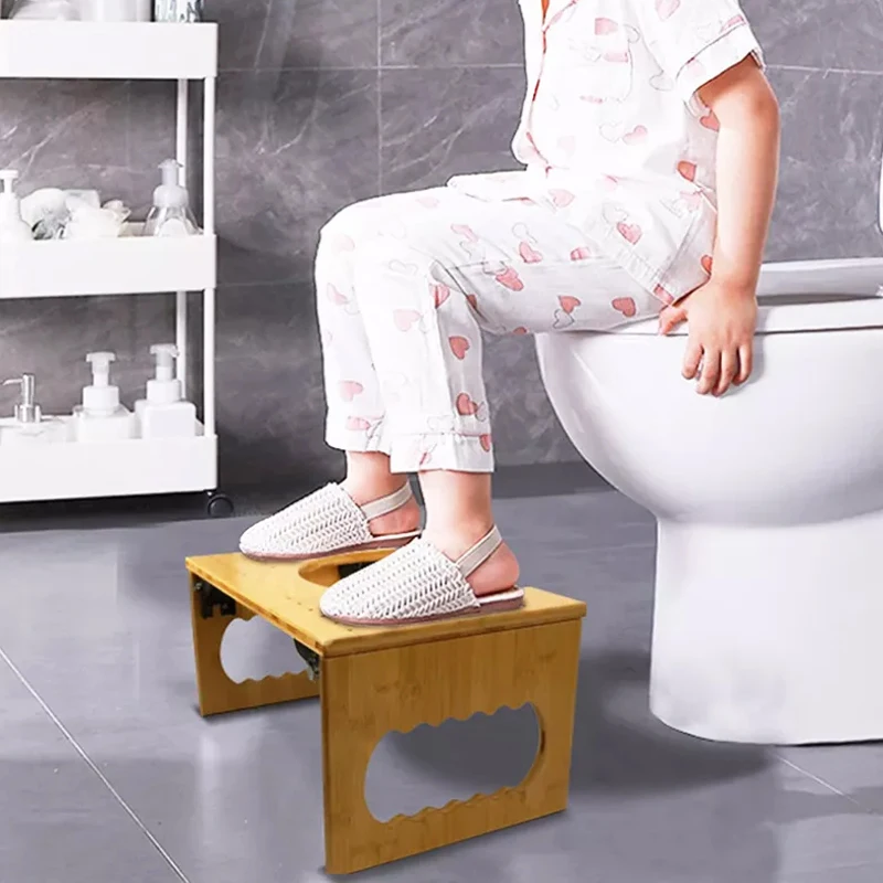 Toilet Stool Bamboo Toilet Potty Stool Foldable Bathroom Poop Stool