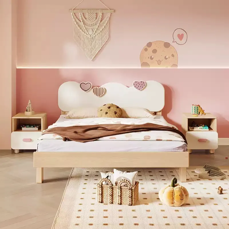Simple Modern 1.5-Meter Princess Bed for Girls Solid Wood Children's Bedroom Furniture 1.2-Meter Single Park Living Room School
