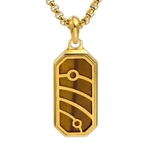Top Selling Wholesale Price High Polished Stainless Steel with Genuine Tiger's Eye Dog-tag Necklace Pendant for Men