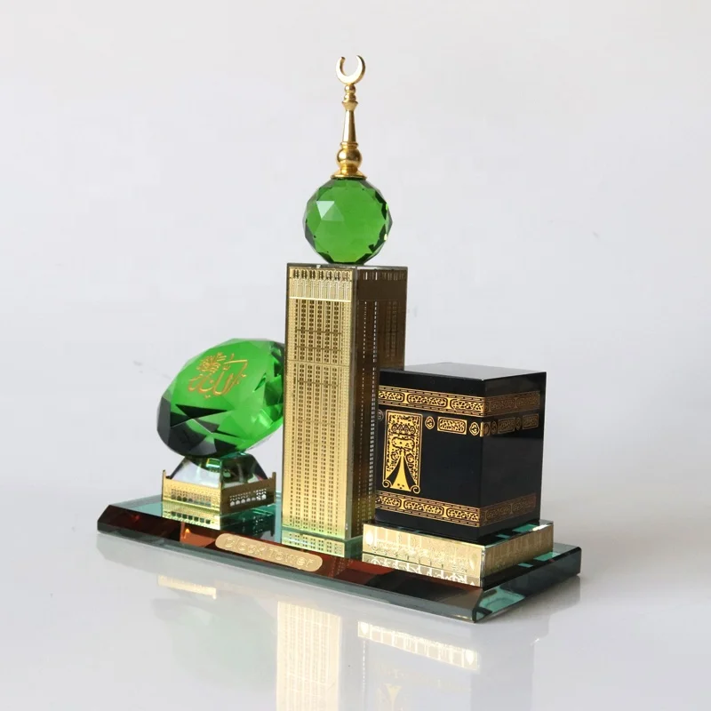 Religious Crystal Glass Makkah Mecca Clock Tower With Diamond Allah Kaaba Islamic Eid Souvenirs Gifts