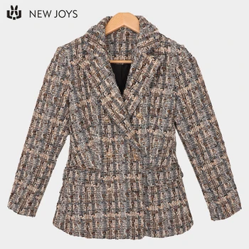 Tweeds Blazers Ladies Women Jackets long sleeve wool checkered casual blazer
