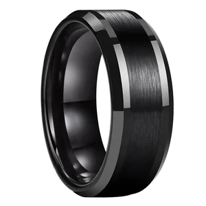 Coolstyle Jewelry 8mm Wholesale Fashion Engagement Wedding Band Beveled Edges Black Tungsten Carbide Ring for Men Women